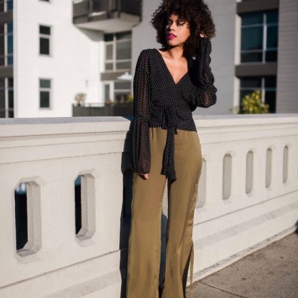 Club Monaco Polka Dot Wrap Top - Picture 2 of 3